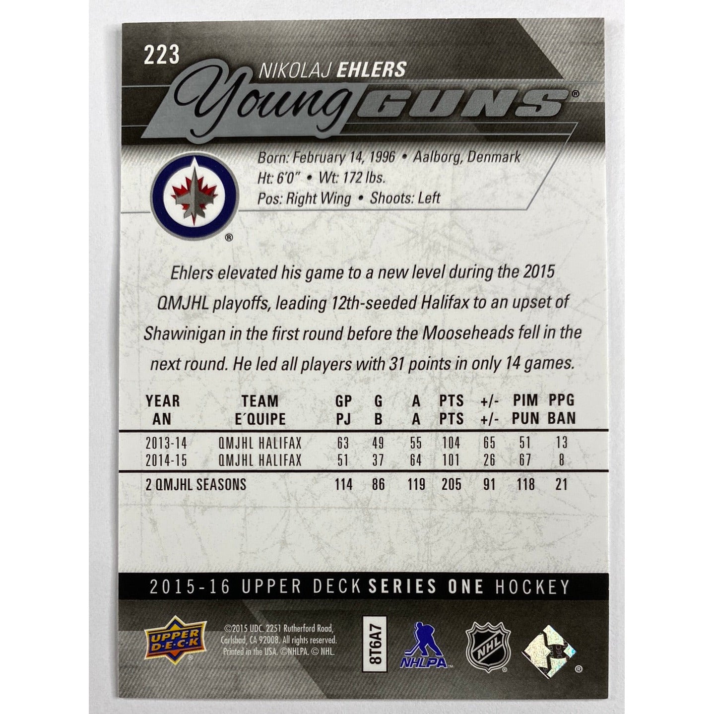 2015-16 Series 1 Nikolaj Ehlers Young Guns | Local Legends Cards & Collectibles