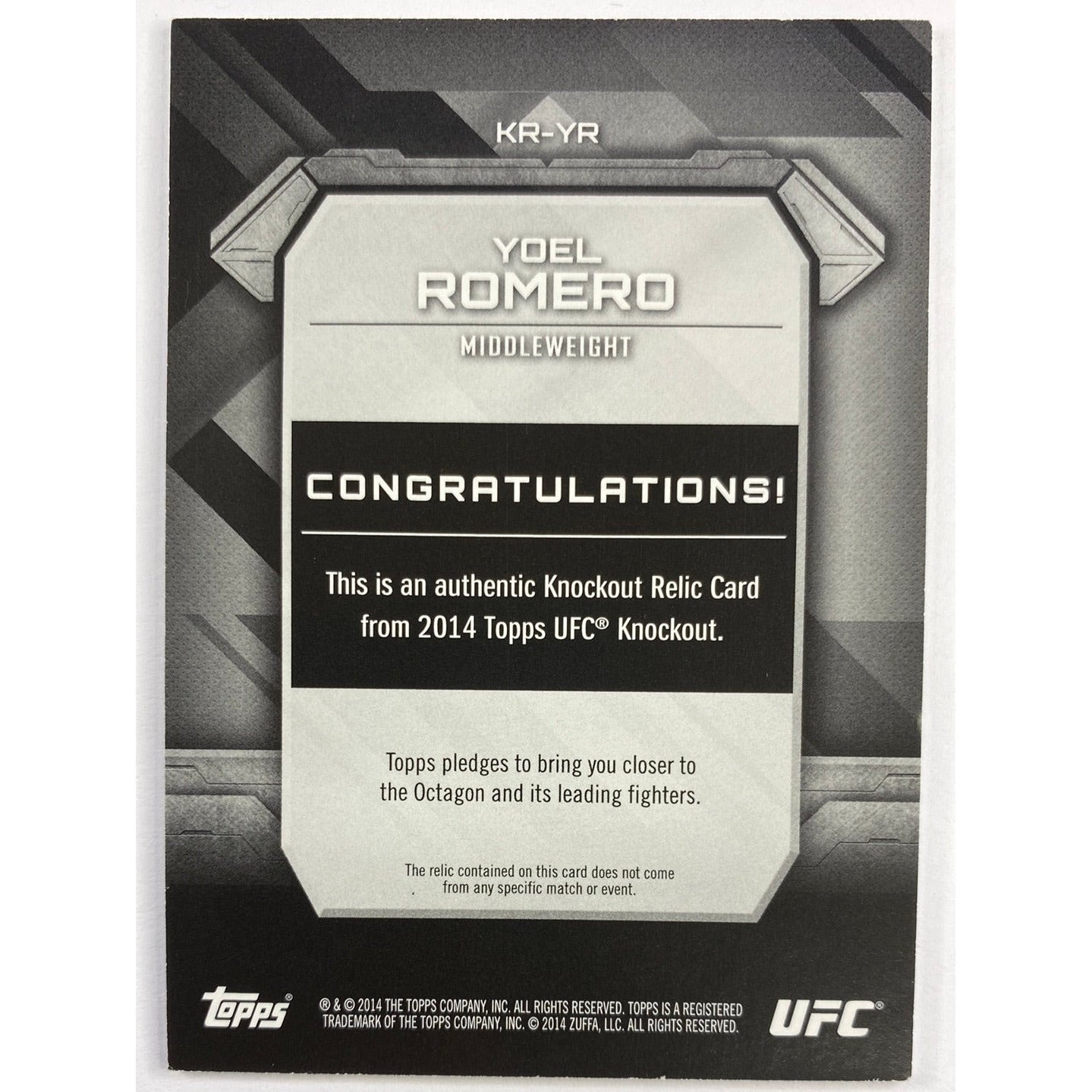 2014 Topps Knockout Yoel Romero Fight Worn Relic /188 | Local Legends Cards & Collectibles
