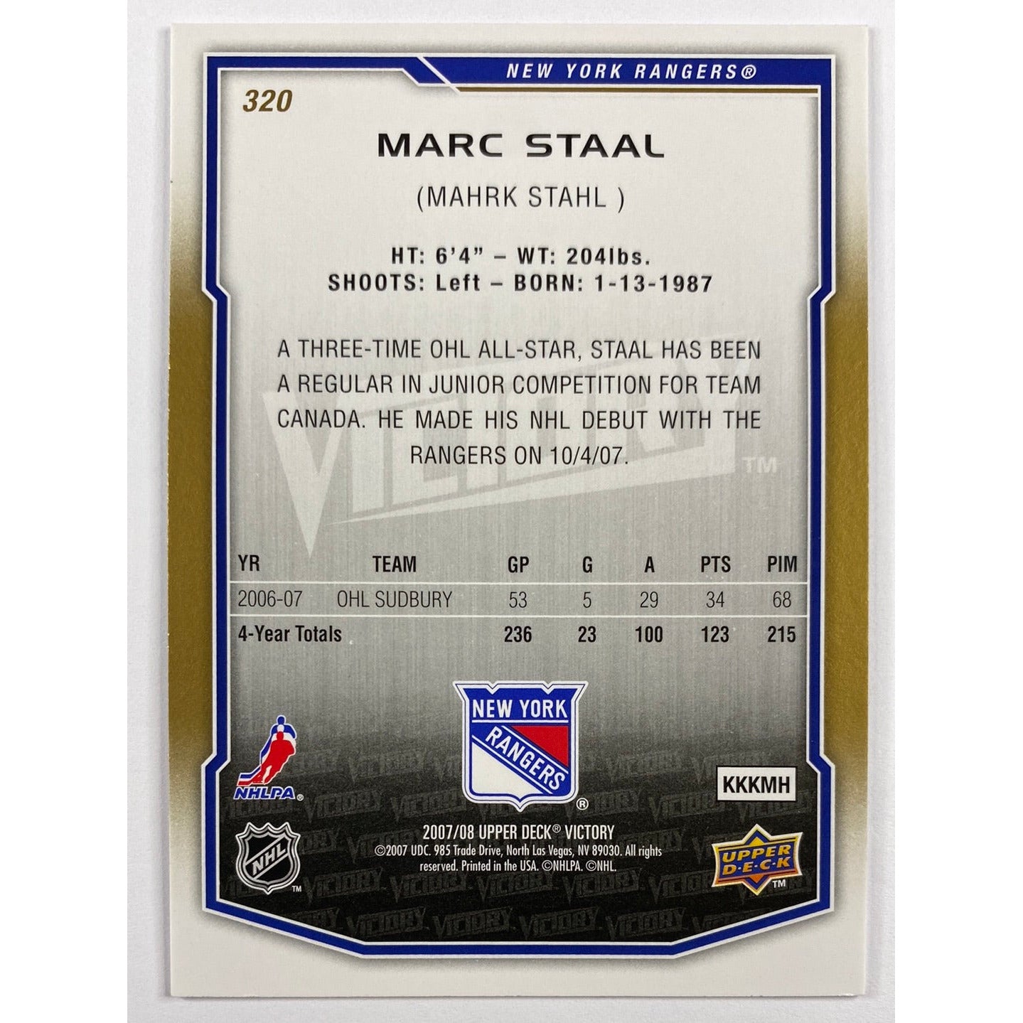 2007-08 Victory Marc Staal RC | Local Legends Cards & Collectibles