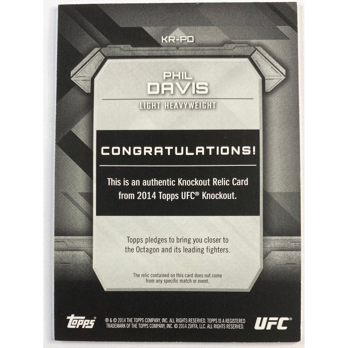 2014 Topps Knockout Phil Davis Fighter Worn Relic /188 | Local Legends Cards & Collectibles
