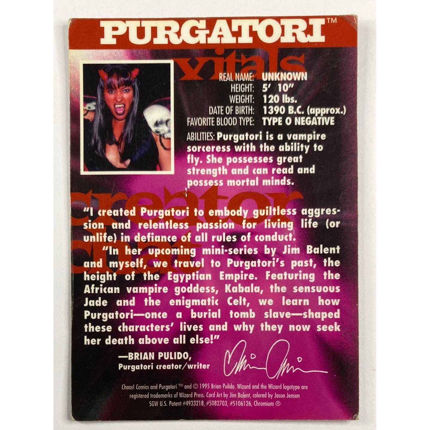1995 Chaos Comics Purgatori Chrominuim Promo | Local Legends Cards & Collectibles