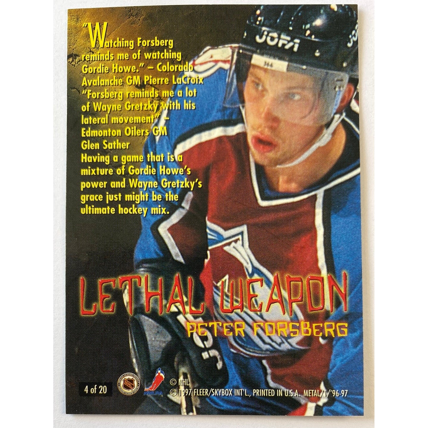 1996-97 Metal Universe Peter Forsberg Lethal Weapon | Local Legends Cards & Collectibles