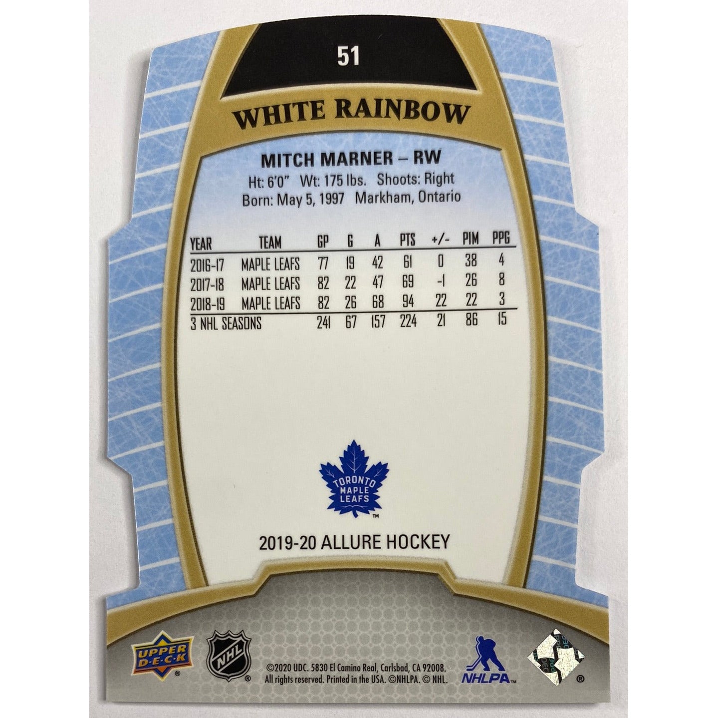 2019-20 Allure Mitch Marner White Rainbow Die Cut | Local Legends Cards & Collectibles