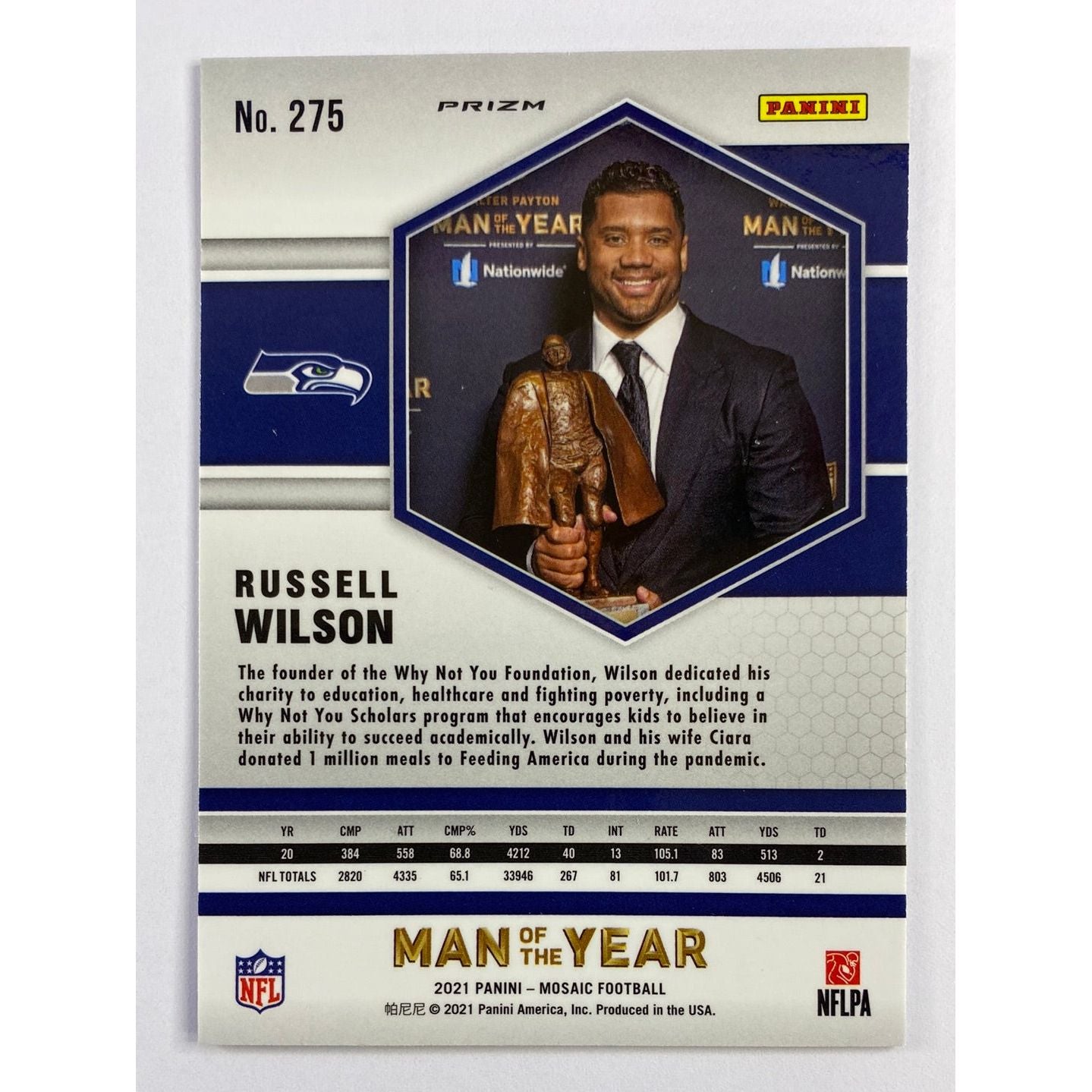 2021 Mosaic Russell Wilson Man of the Year Silver Mosaic Prizm | Local Legends Cards & Collectibles