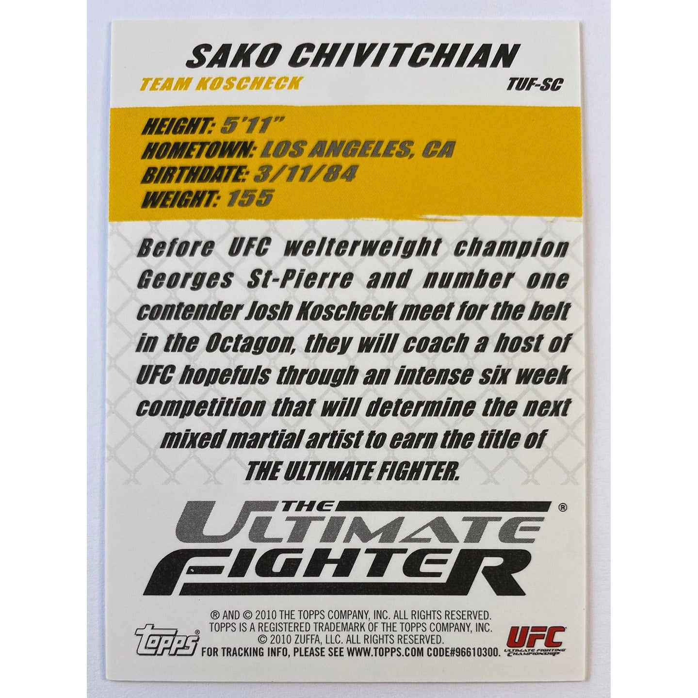 2010 Topps Sako Chivitchian Ultimate Fighter RC Auto /200 | Local Legends Cards & Collectibles