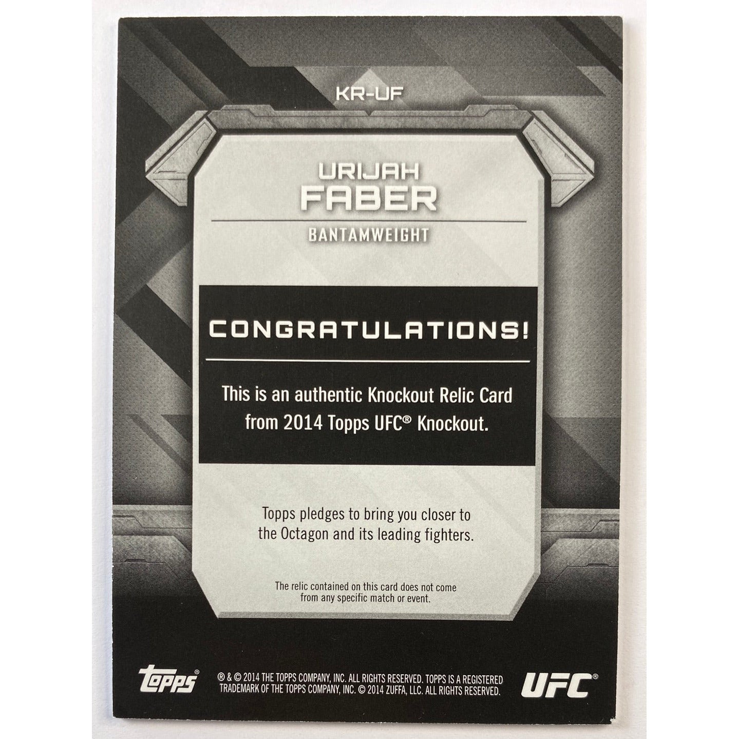 2014 Topps Knockout Urijah Faber Fighter Worn Relic /188 | Local Legends Cards & Collectibles