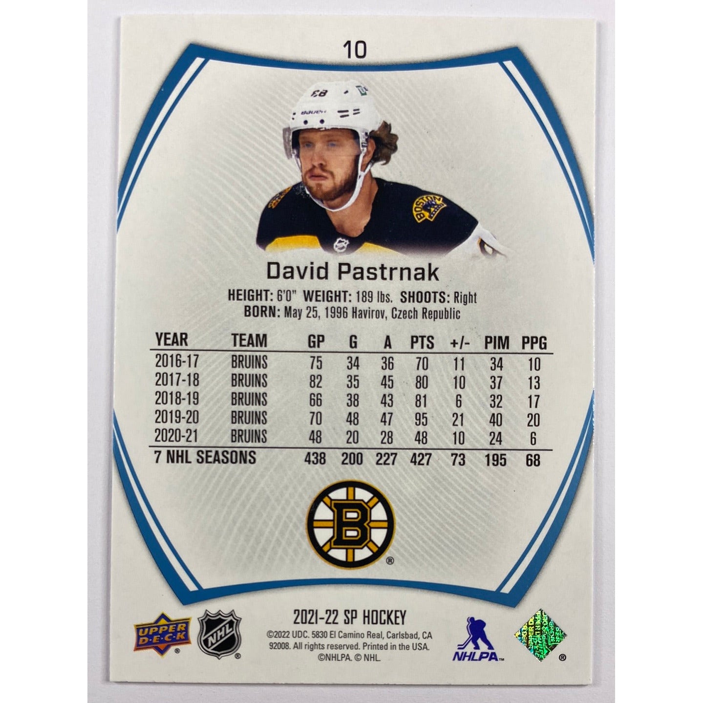 2021-22 SP David Pastrnak Blue Parallel | Local Legends Cards & Collectibles