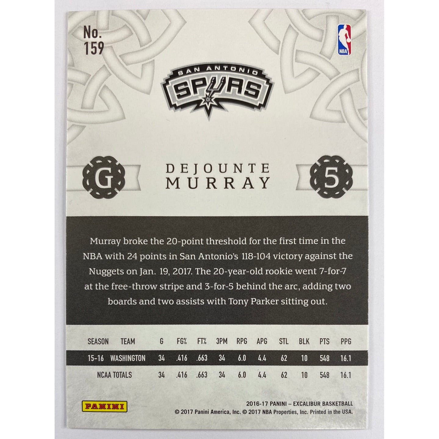 2016-17 Excalibur Dejounte Murray RC | Local Legends Cards & Collectibles