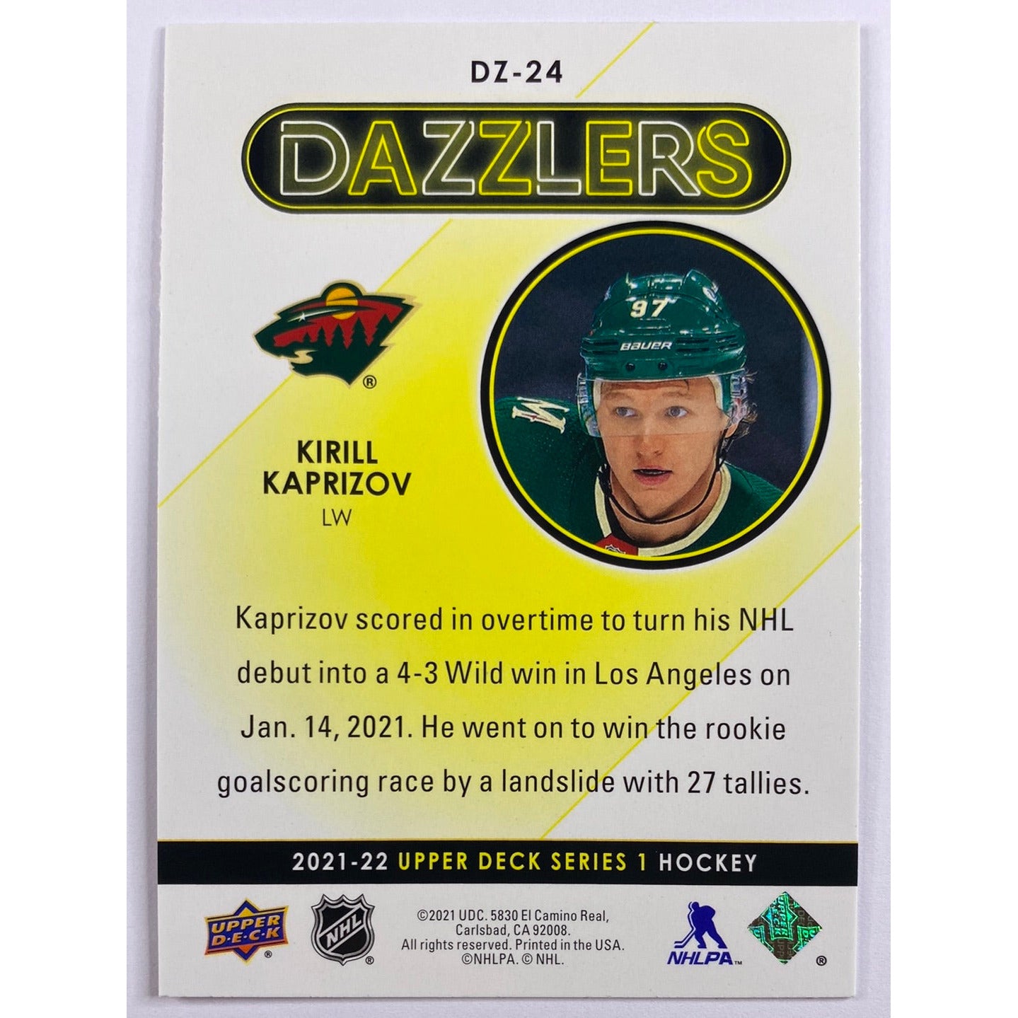 2021-22 Upper Deck Series 1 Kirill Kaprizov Red Dazzlers | Local Legends Cards & Collectibles