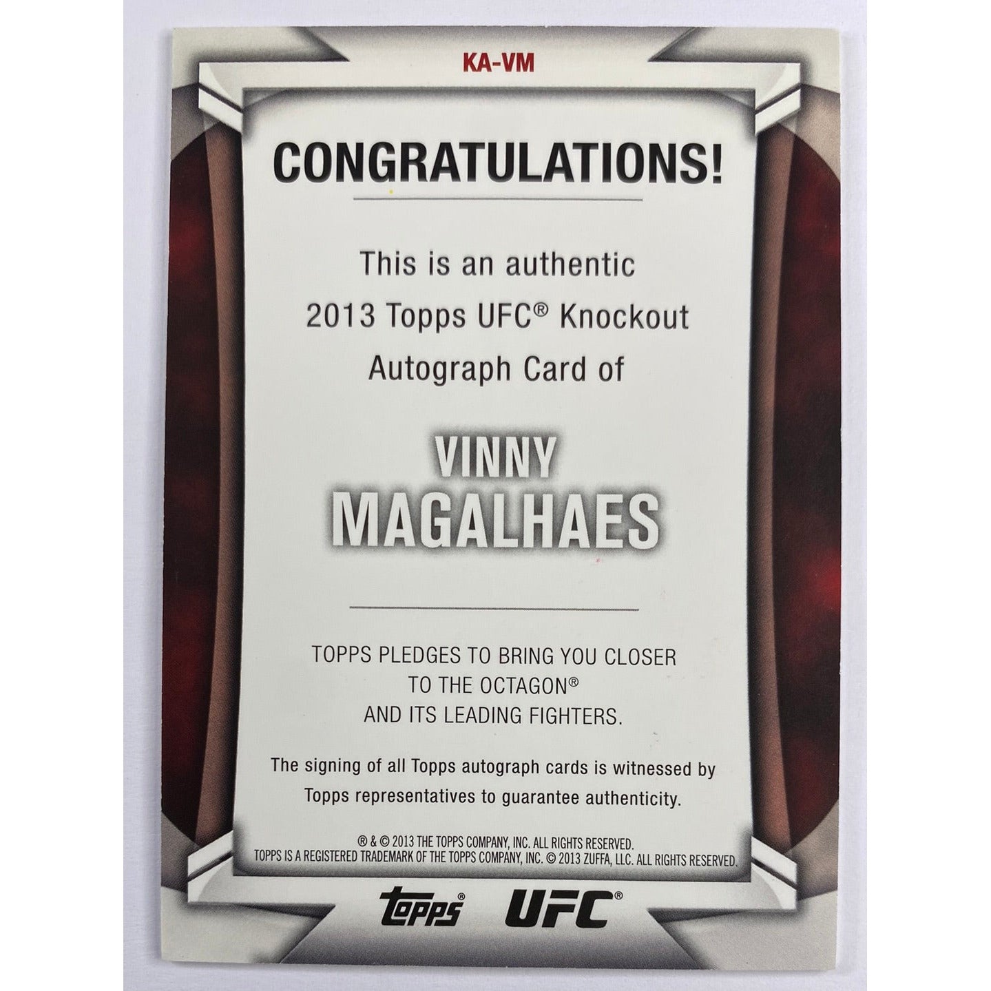 2013 Topps Knockout Vinny Magalhaes 1st Autograph 16/209 | Local Legends Cards & Collectibles