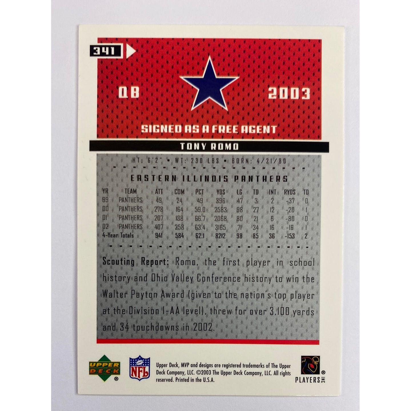 2003 Upper Deck Tony Romo RC | Local Legends Cards & Collectibles