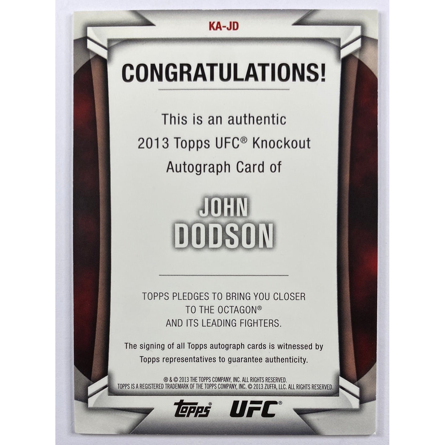 2013 Topps Knockout John Dodson 1st Auto | Local Legends Cards & Collectibles