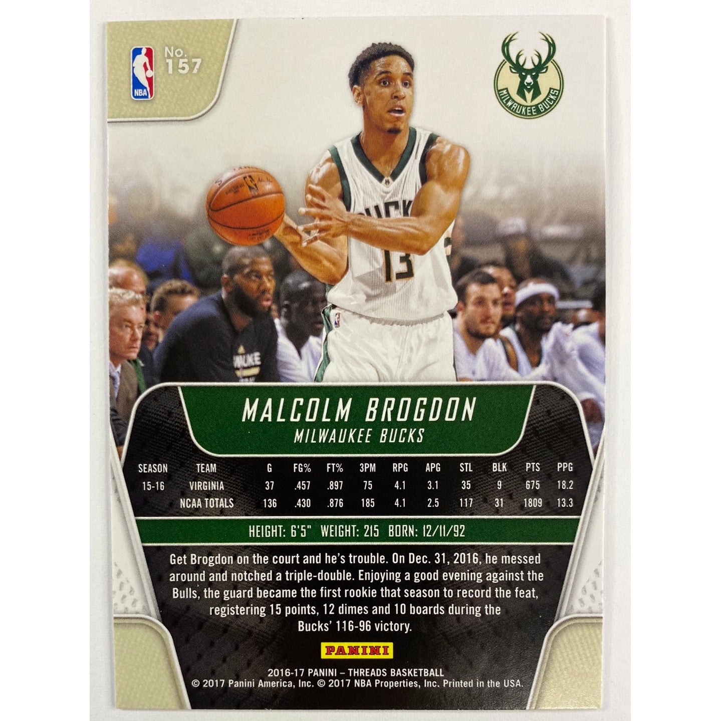 2016-17 Threads Malcom Brogdon RC | Local Legends Cards & Collectibles