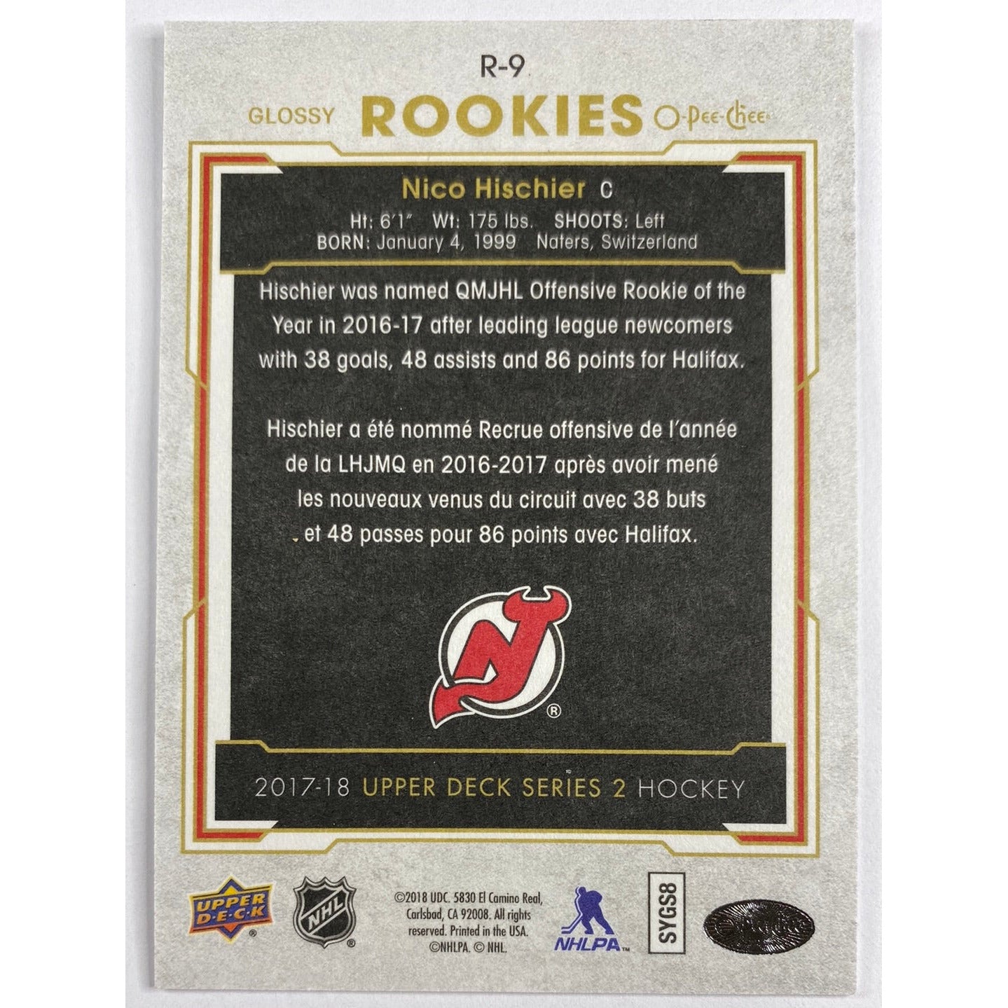 2017-18 Series 2 Nico Hischier Glossy Rookies | Local Legends Cards & Collectibles