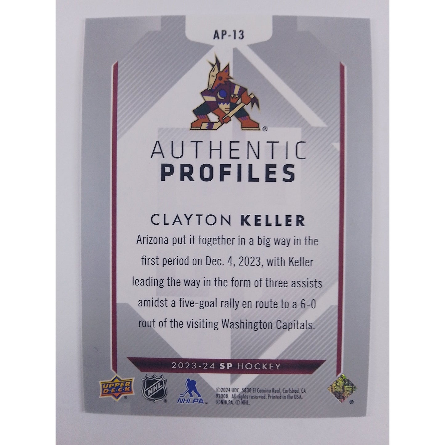 2023-24 SP Clayton Keller Authentic Profiles /1299 | Local Legends Cards & Collectibles