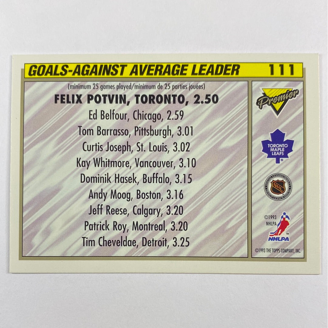 1993-94 Premier Felix Potvin League Leader | Local Legends Cards & Collectibles