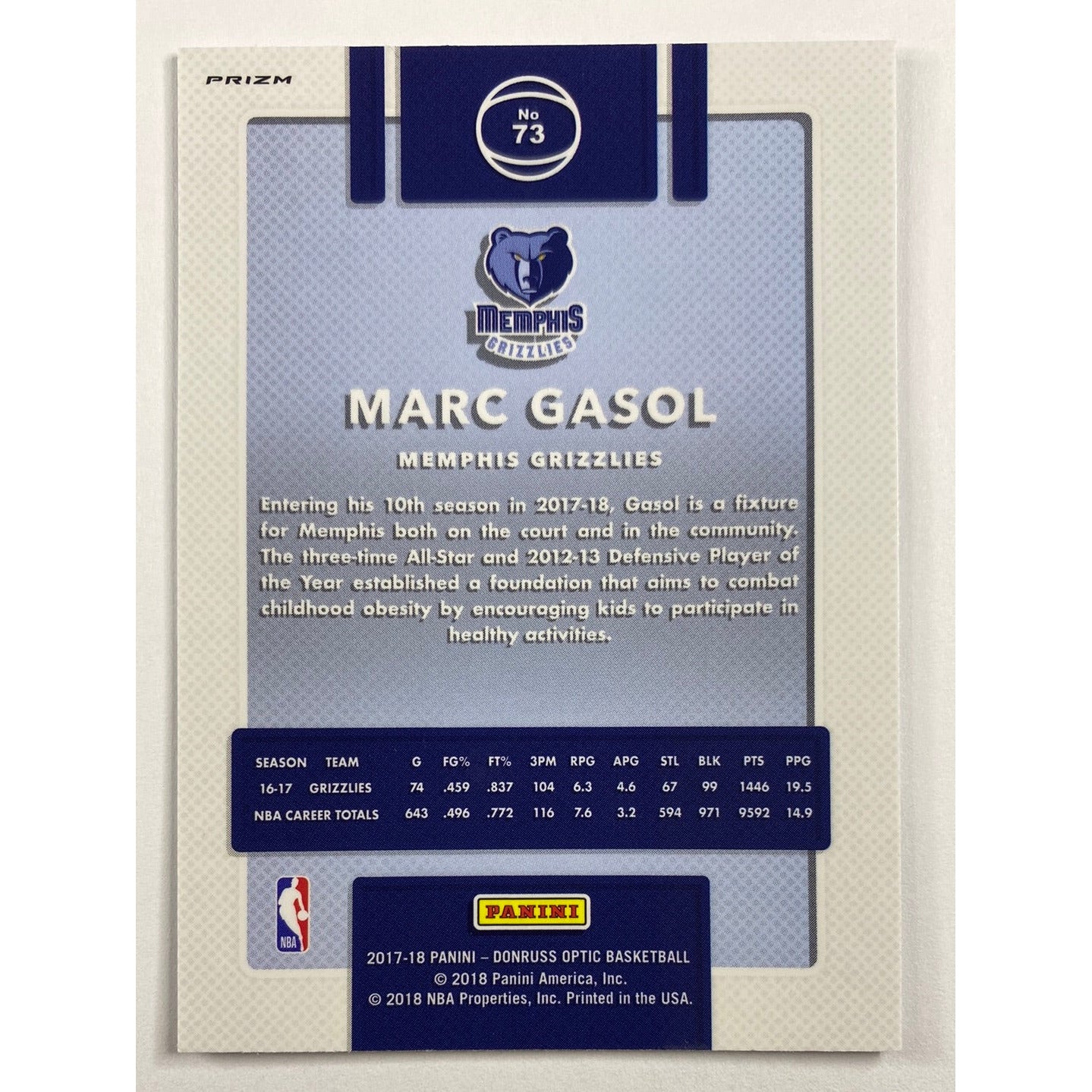 2017-18 Donruss Optic Marc Gasol Disco Prizm | Local Legends Cards & Collectibles