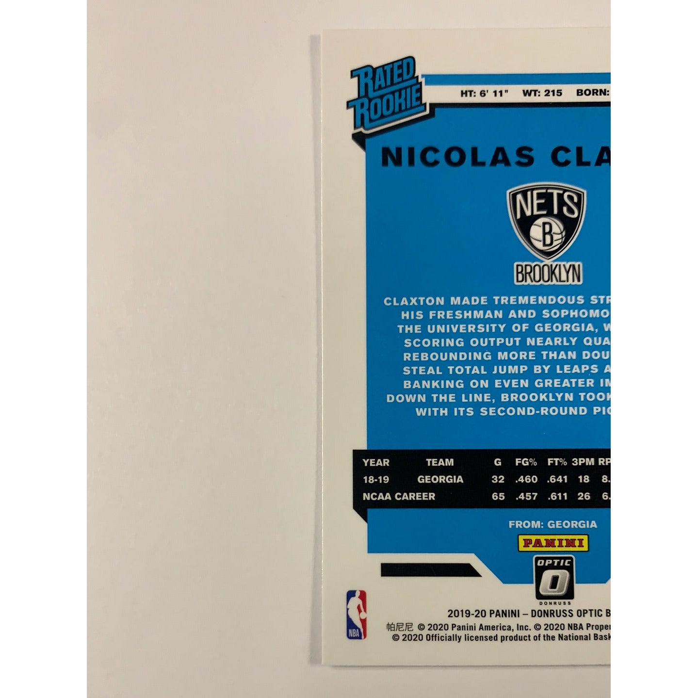 2019-20 Donruss Optic Nicolas Claxton Rated Rookie | Local Legends Cards & Collectibles