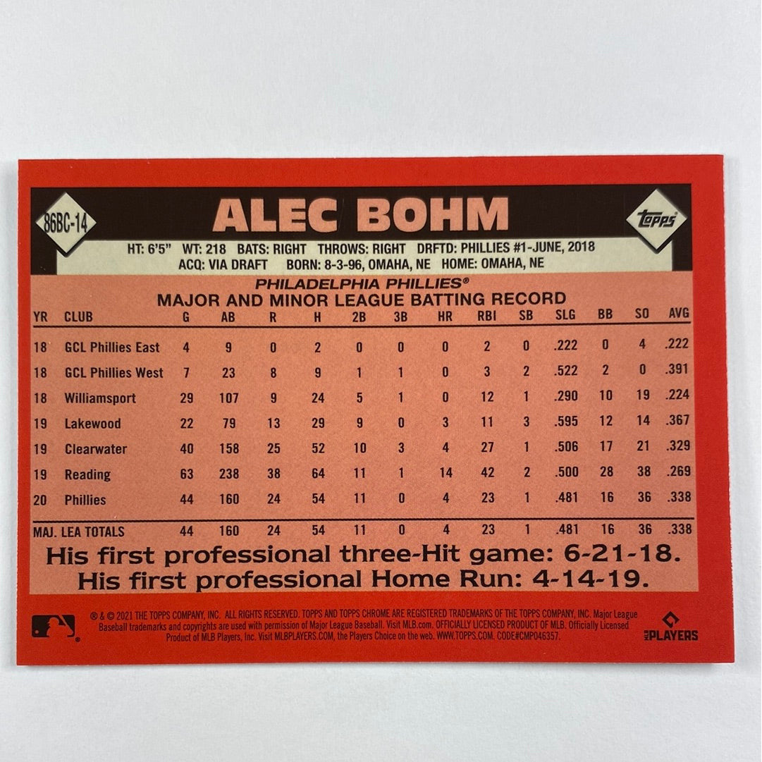 2021 Topps Chrome Alec Bohm Retro Refractor RC | Local Legends Cards & Collectibles