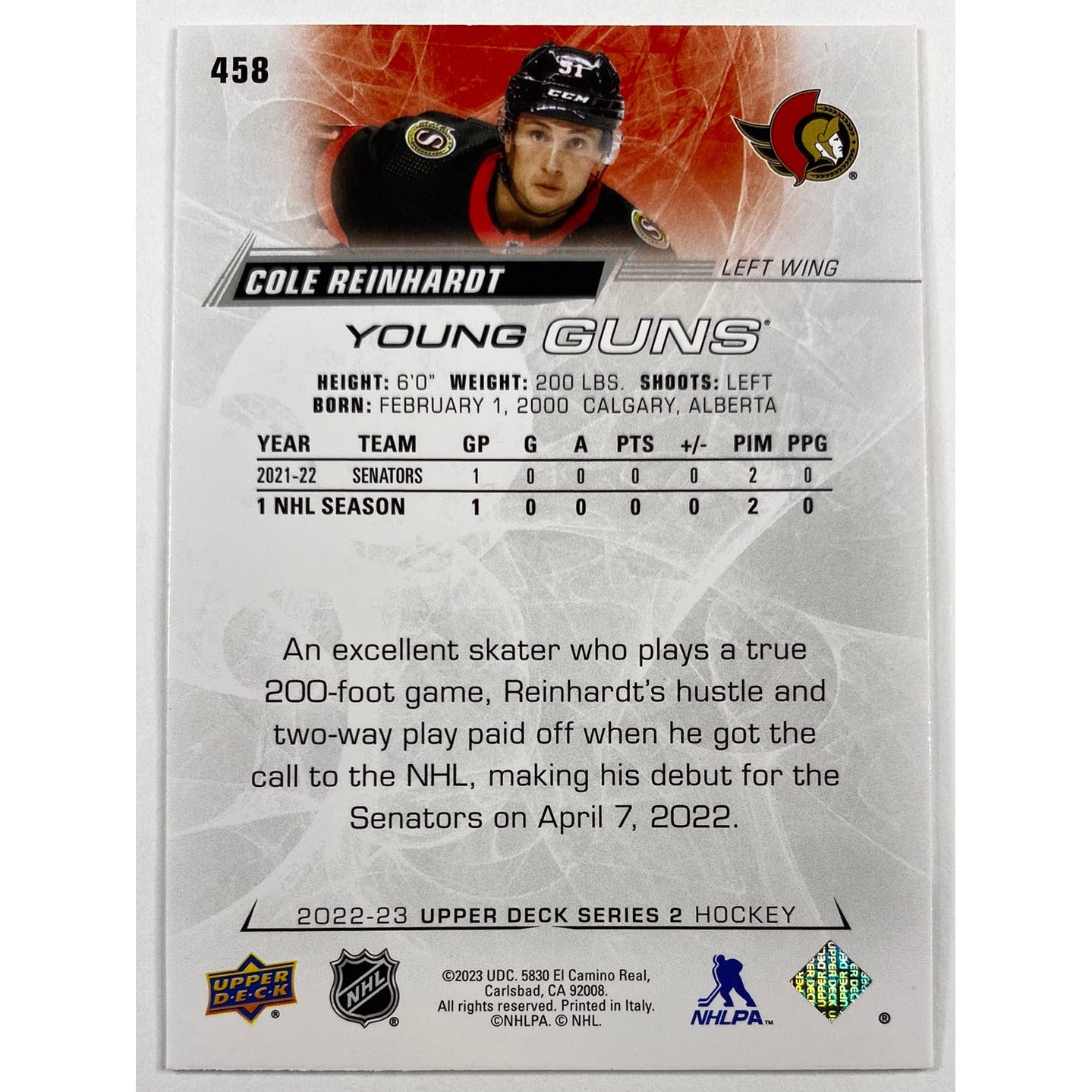 2022-23 Series 2 Cole Reinhardt Young Guns | Local Legends Cards & Collectibles