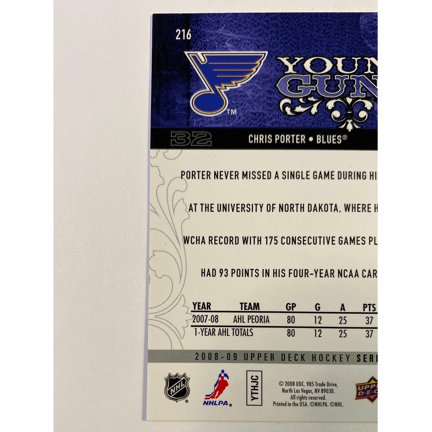 2008-09 Upper Deck Series 1 Chris Porter Young Guns | Local Legends Cards & Collectibles