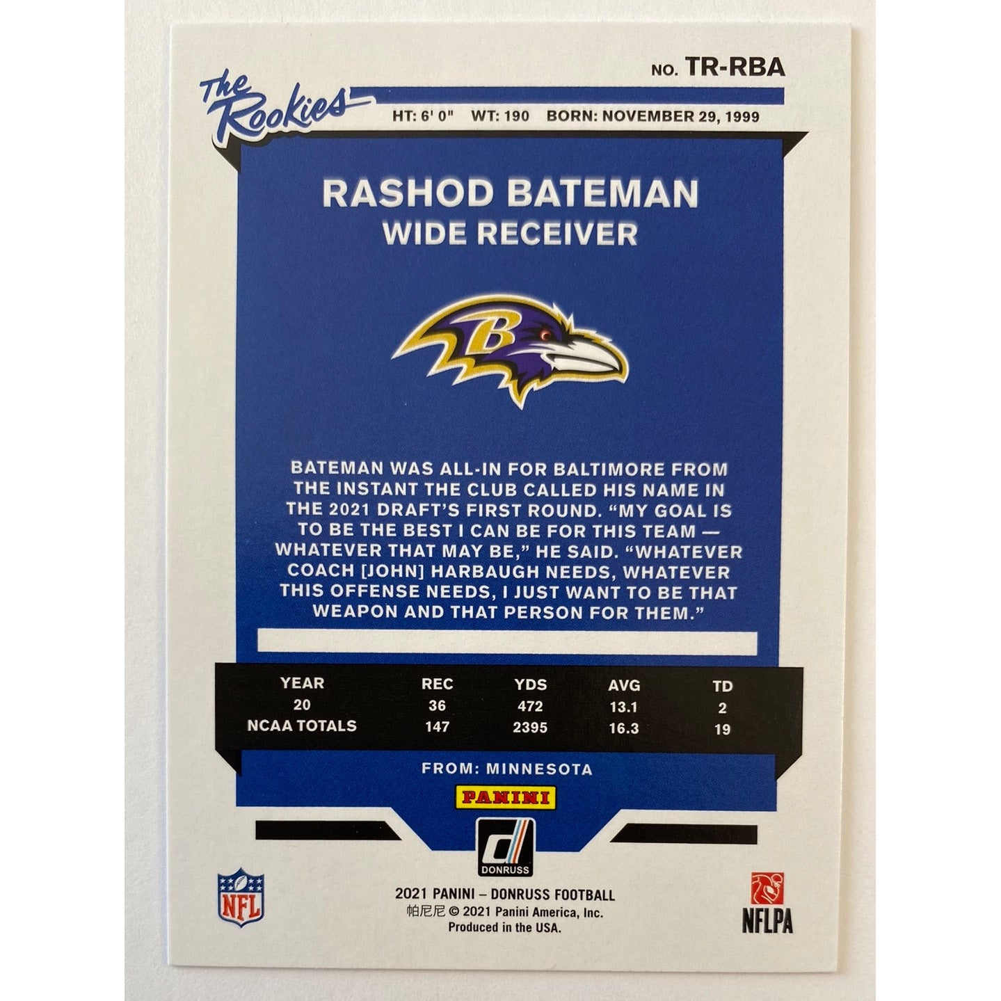 2021 Donruss Rashod Bateman The Rookies | Local Legends Cards & Collectibles