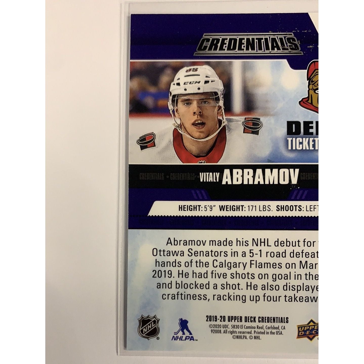 2019-20 Credentials Vitaly Abramov Debut Ticket Access /10 | Local Legends Cards & Collectibles