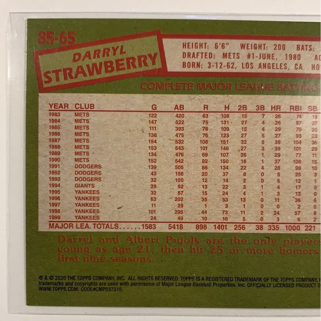2020 Topps 35th Anniversary Darryl Strawberry Insert | Local Legends Cards & Collectibles