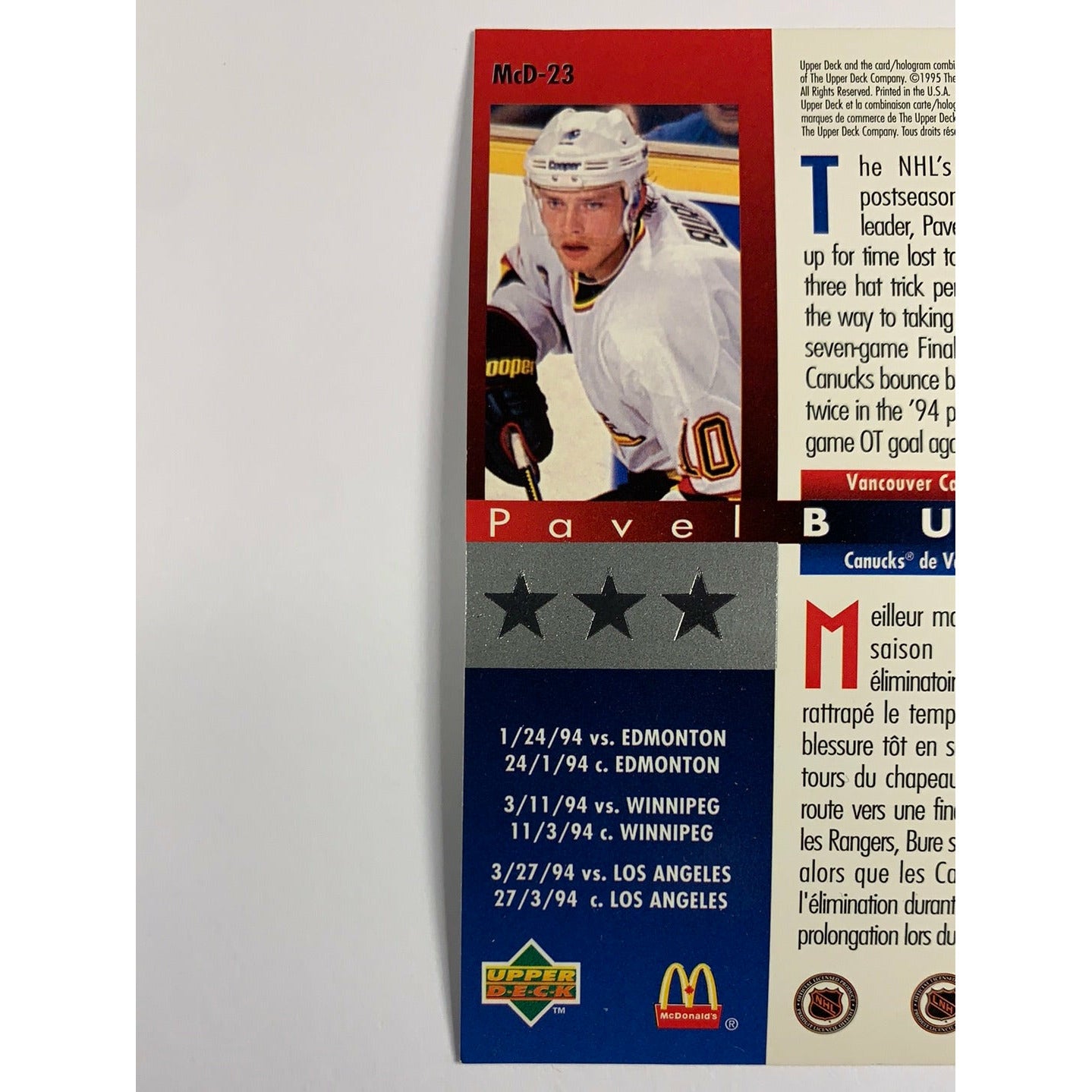 1994-95 Upper Deck McDonald’s Hat Tricks Pavel Bure Holo | Local Legends Cards & Collectibles