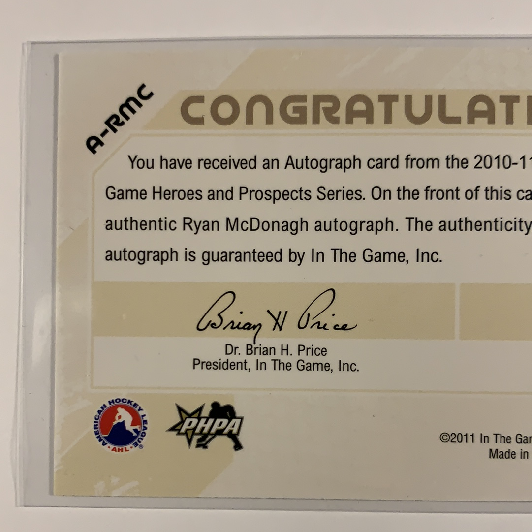 2010-11 In The Game Ryan McDonagh Rookie Auto | Local Legends Cards & Collectibles