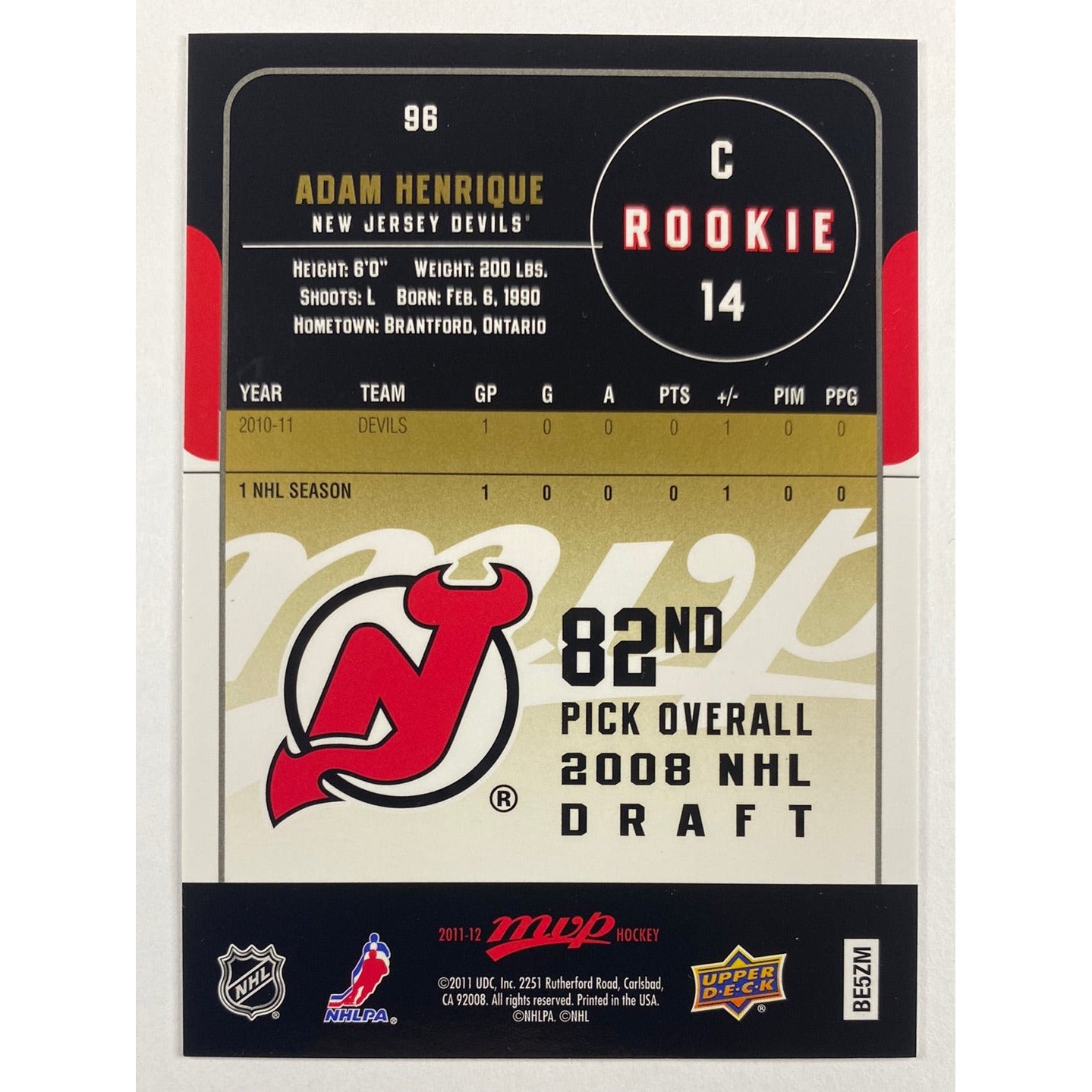 2011-12 MVP Adam Henrique Rookie | Local Legends Cards & Collectibles
