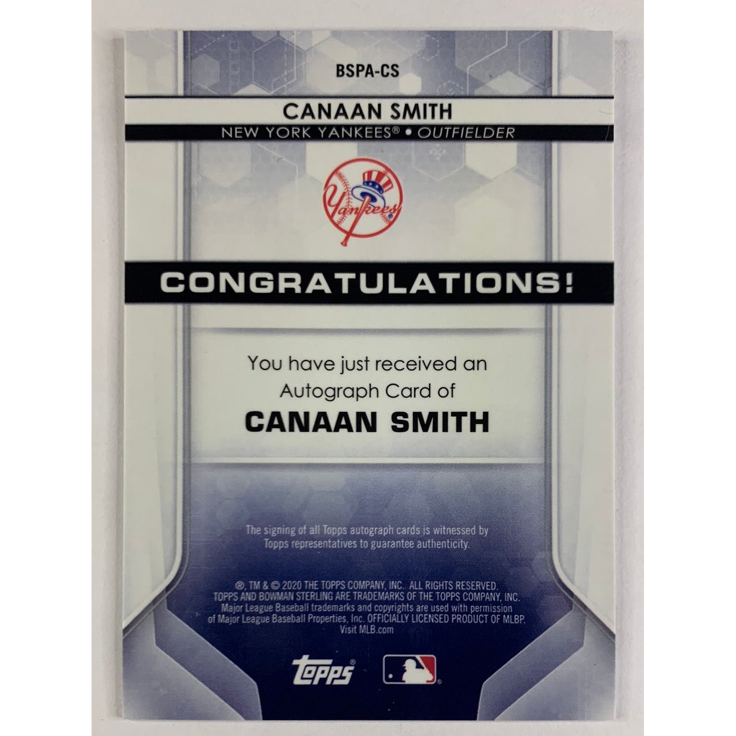 2020 Topps Bowman Sterling Canaan Smith Auto | Local Legends Cards & Collectibles