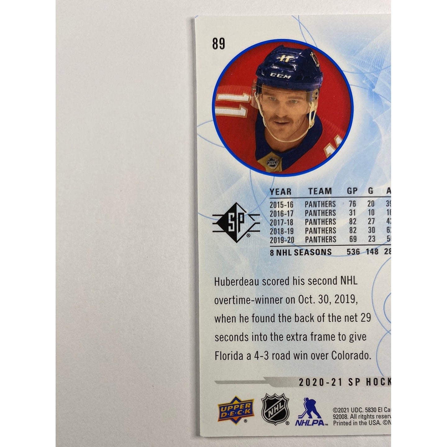 2020-21 SP Jonathan Huberdeau Blue Parallel | Local Legends Cards & Collectibles