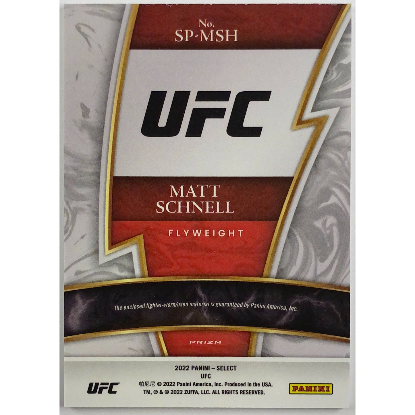 2022 Select Matt Schnell Silver Holo Prizm Fighter Used Relic | Local Legends Cards & Collectibles