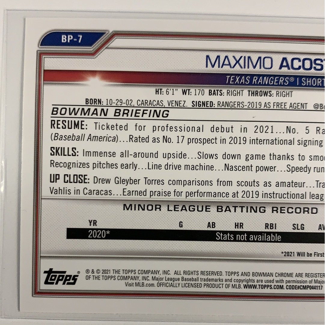 2021 Bowman 1st Maximo Acosta BP-7 | Local Legends Cards & Collectibles