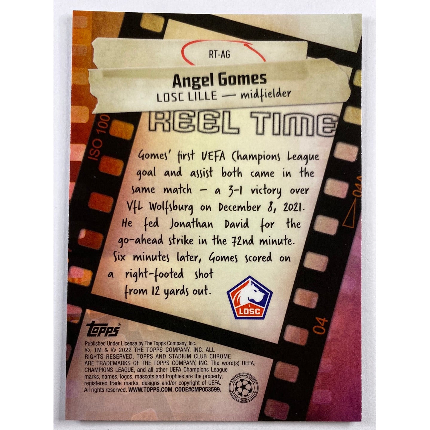 2022 Stadium Club Chrome Angel Gomes Reel Time Refractor | Local Legends Cards & Collectibles