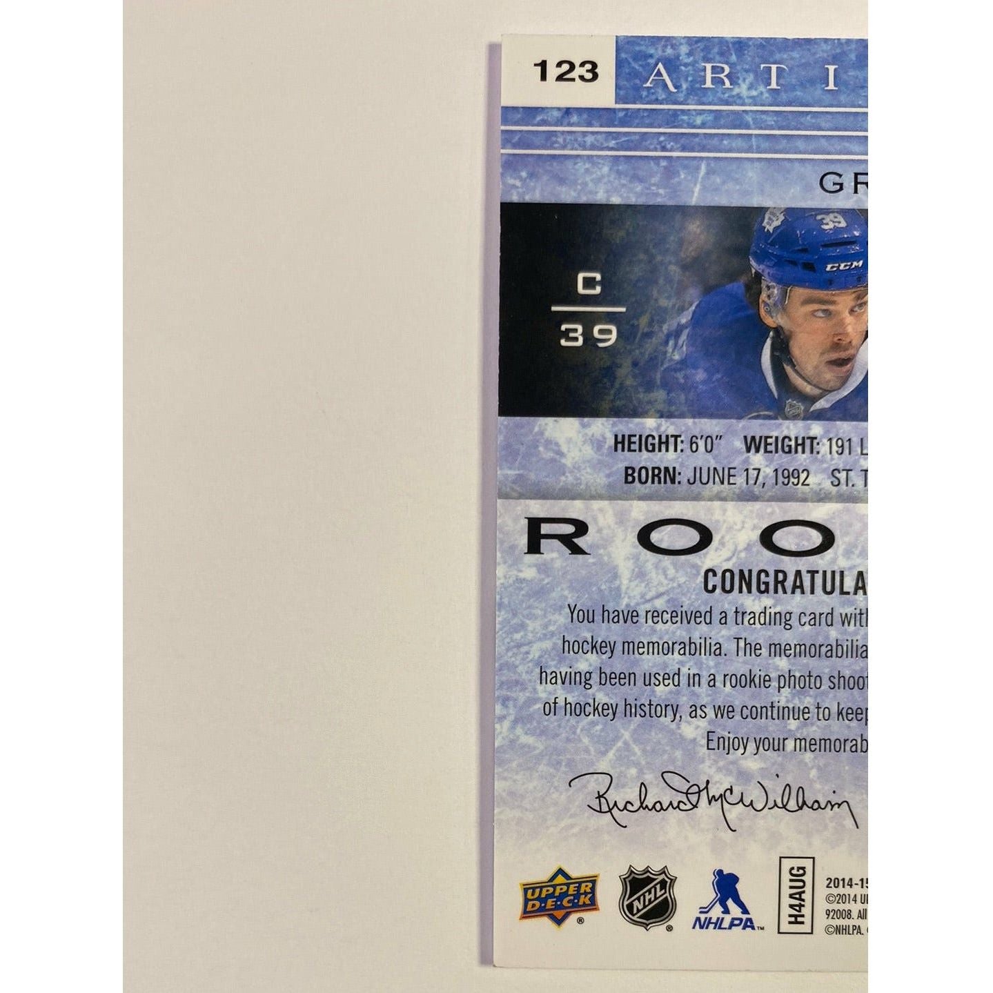 2014-15 Artifacts Greg Mckegg Rookie Jersey Patch /399 | Local Legends Cards & Collectibles