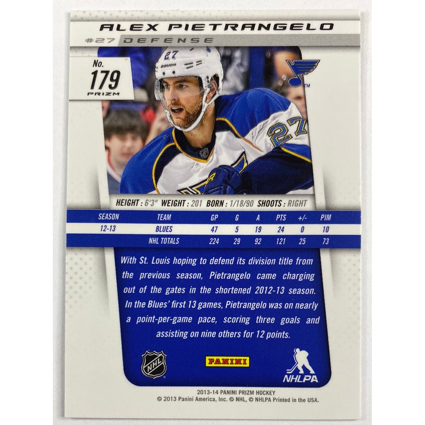 2013-14 Panini Prizm Alex Pietrangelo Blue Holo Prizm | Local Legends Cards & Collectibles
