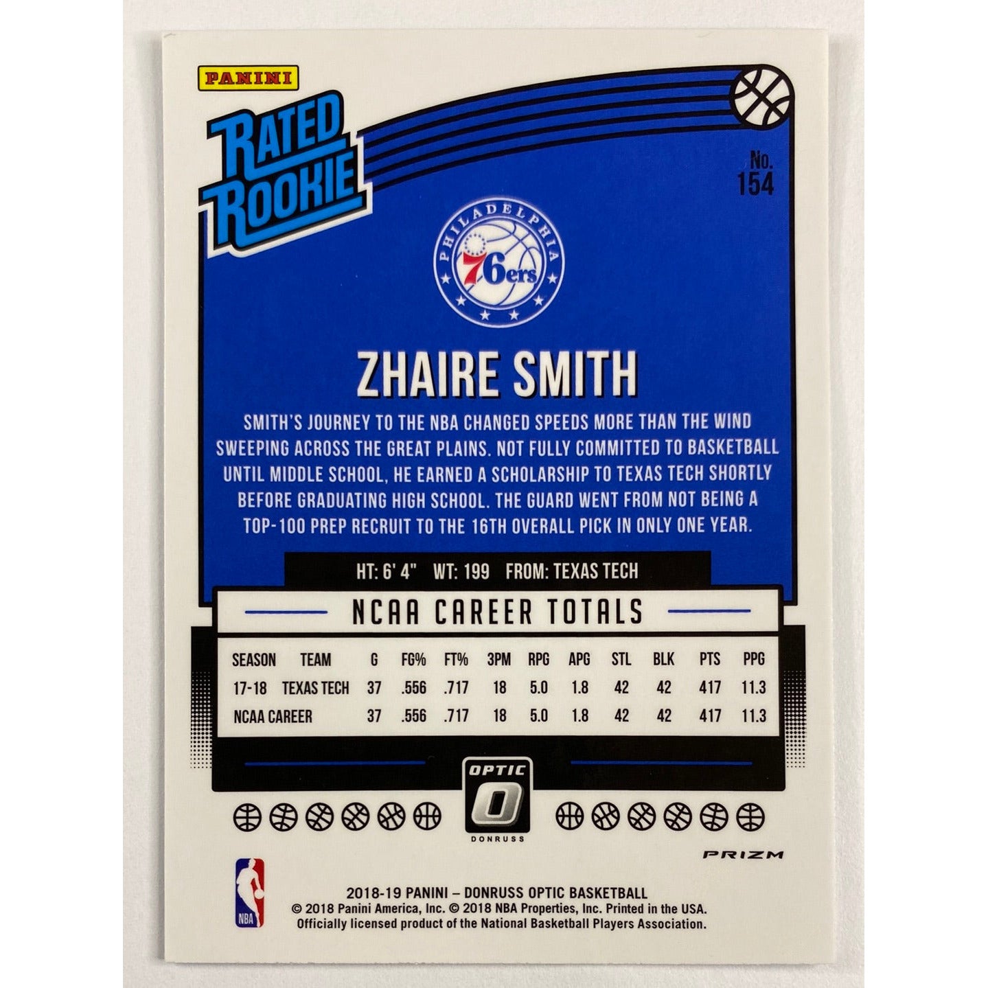 2018-19 Donruss Optic Zhaire Smith Rated Rookie Silver Shock Prizm | Local Legends Cards & Collectibles
