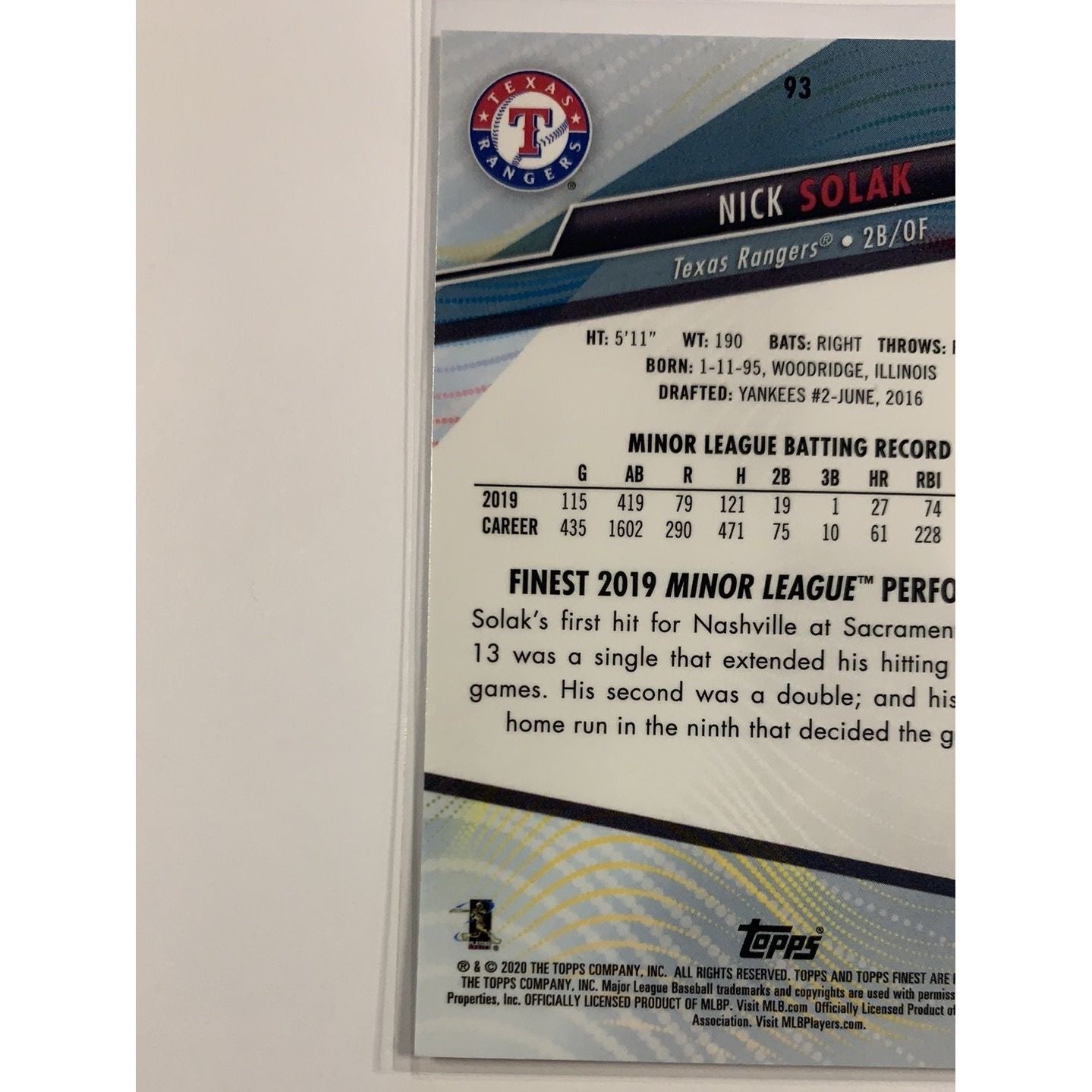 2020 Topps Finest Nick Solak RC | Local Legends Cards & Collectibles