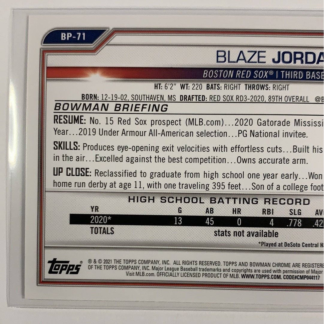 2021 Bowman 1st Blaze Jordan BP-71 | Local Legends Cards & Collectibles