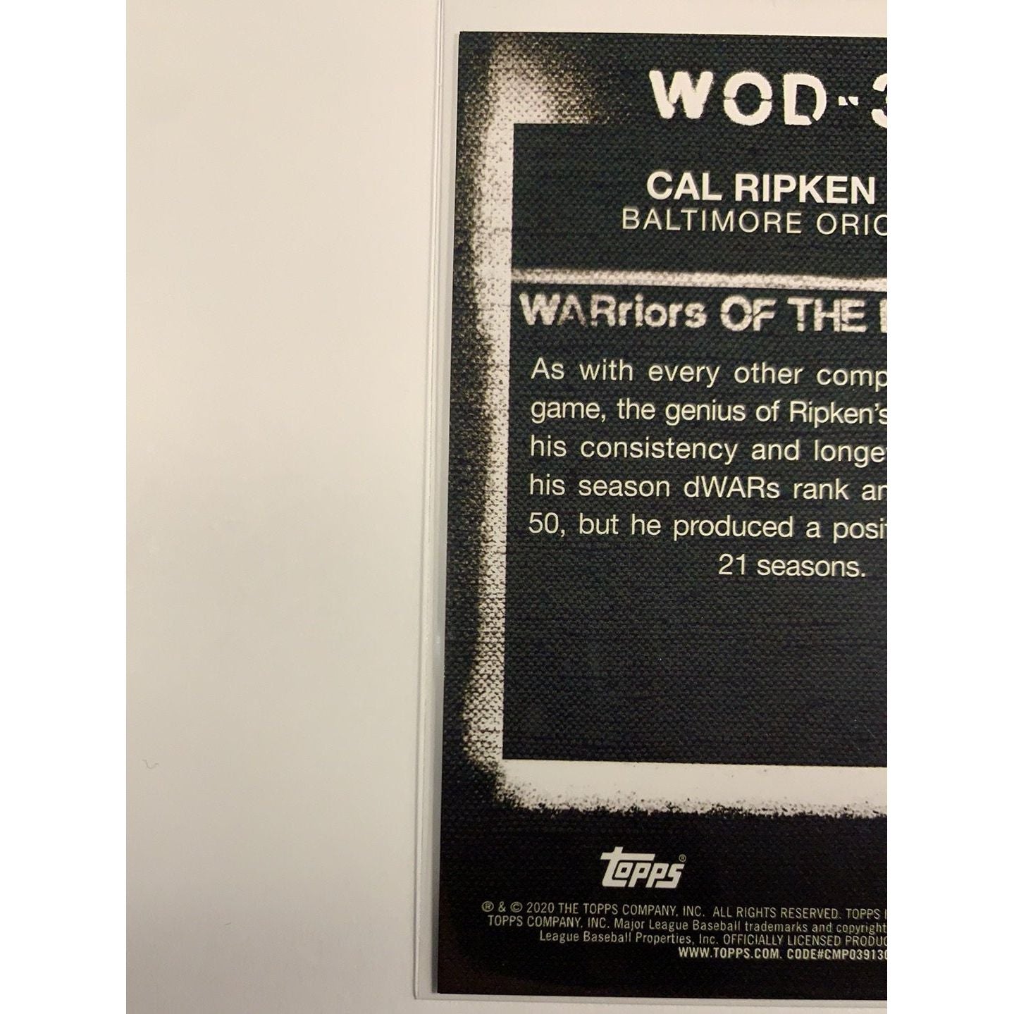 2020 Topps WARiors of the Diamond Cal Ripkin Jr | Local Legends Cards & Collectibles