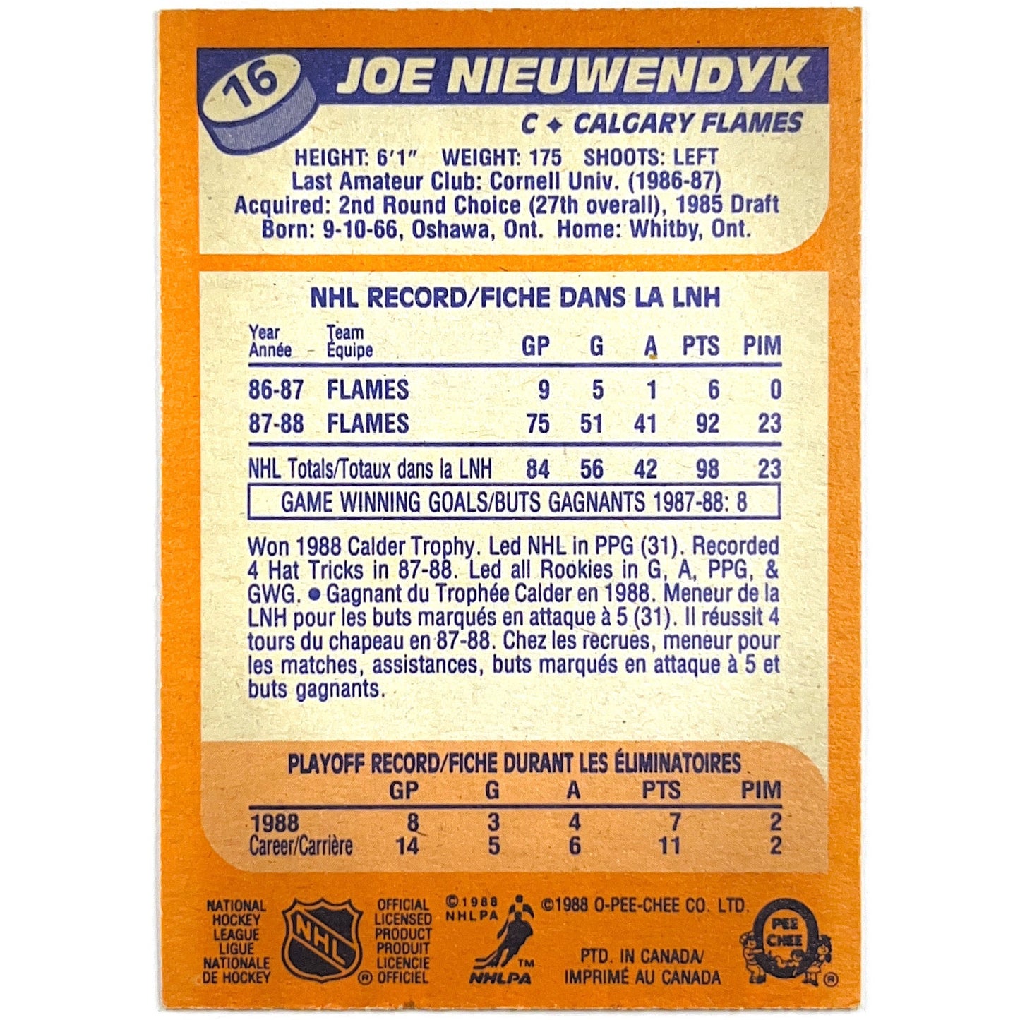 1988-89 O-Pee-Chee Joe Nieuwendyk RC | Local Legends Cards & Collectibles