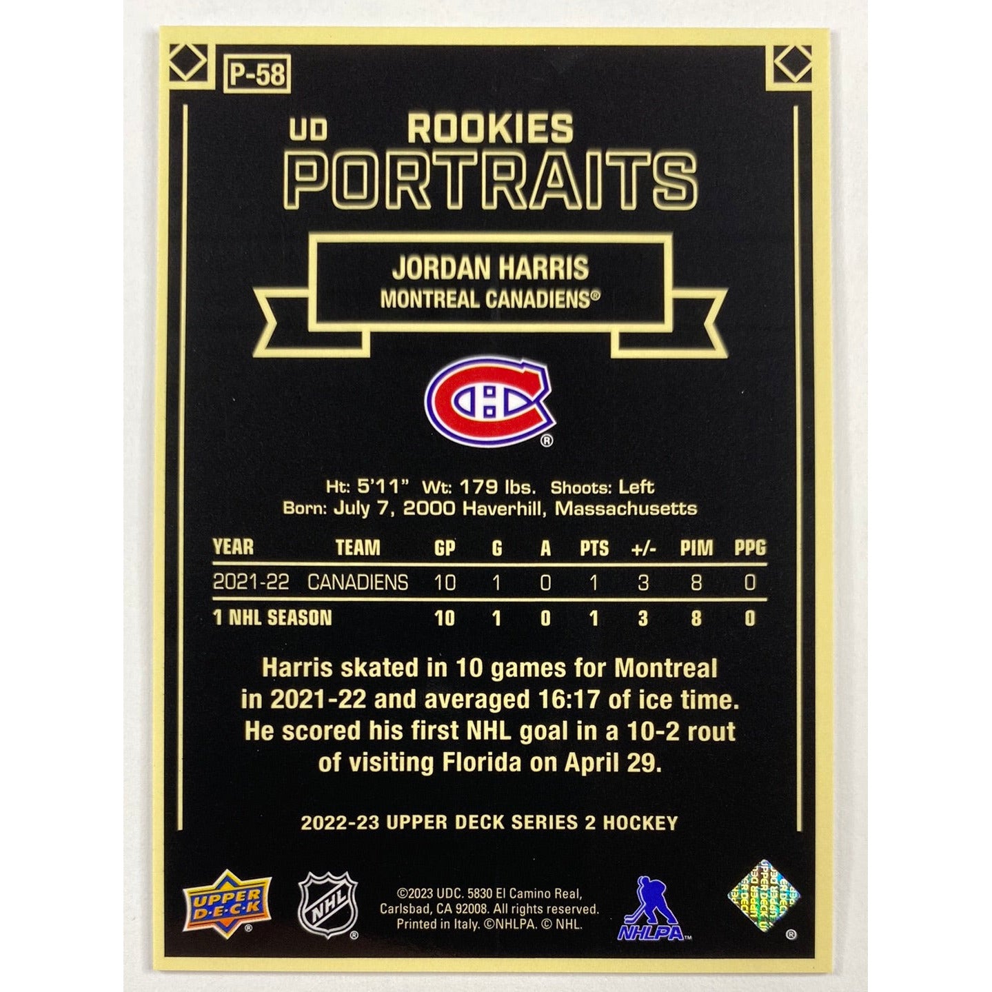 2022-23 Series 2 Jordan Harris Rookies Portraits | Local Legends Cards & Collectibles