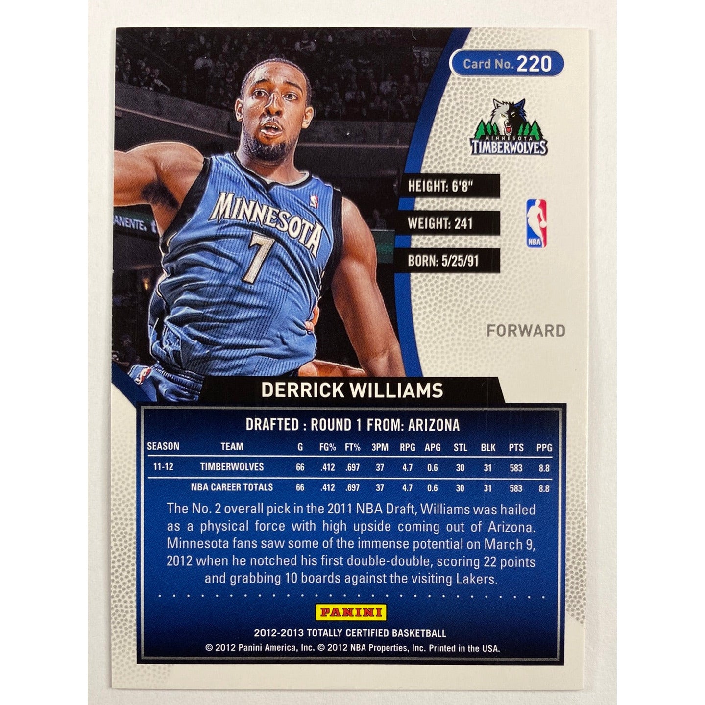 2012-13 Totally Certified Derrick Williams Totally Red /499 | Local Legends Cards & Collectibles