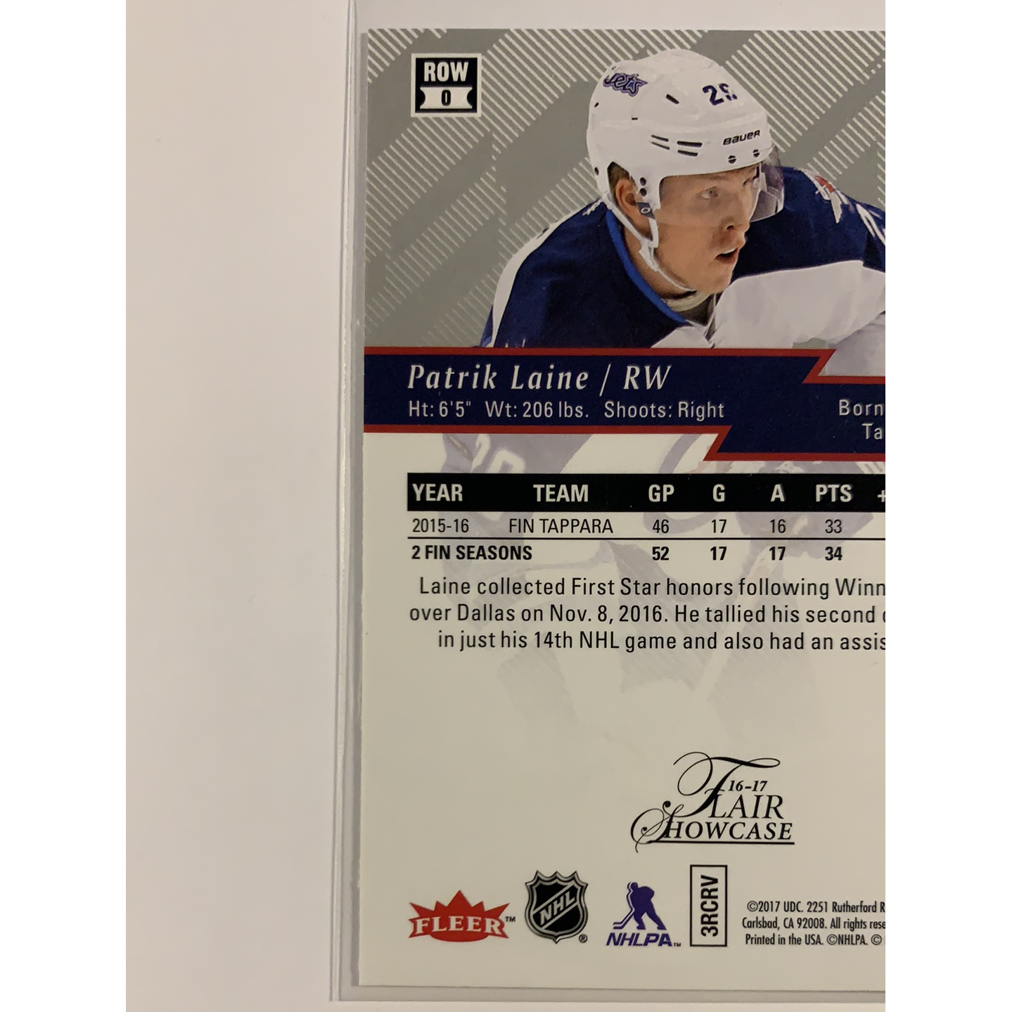2016-17 Fleer Flair Showcase Patrik Laine Rookie Card | Local Legends Cards & Collectibles