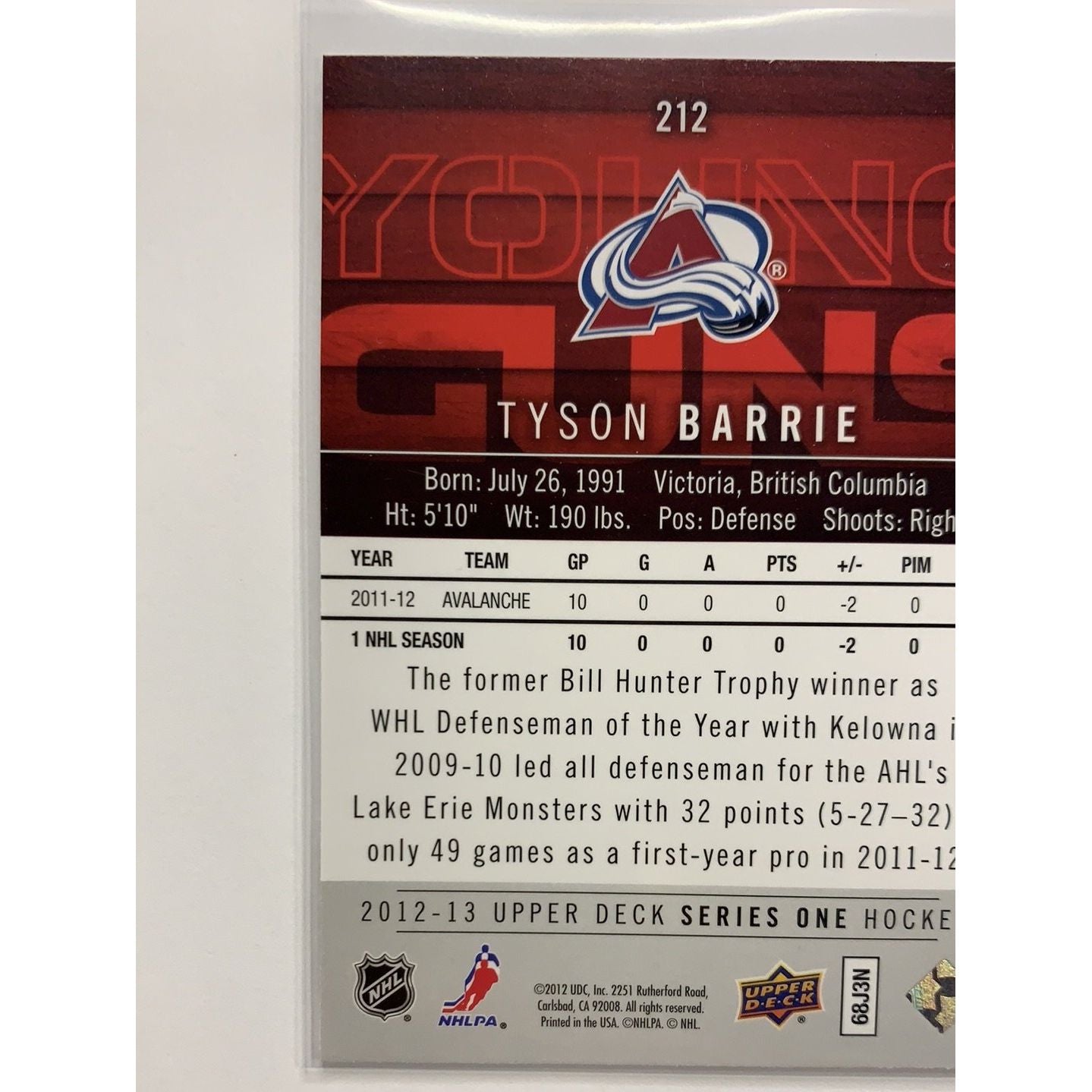 2012-13 Upper Deck Series One Tyson Barrie Young Guns | Local Legends Cards & Collectibles