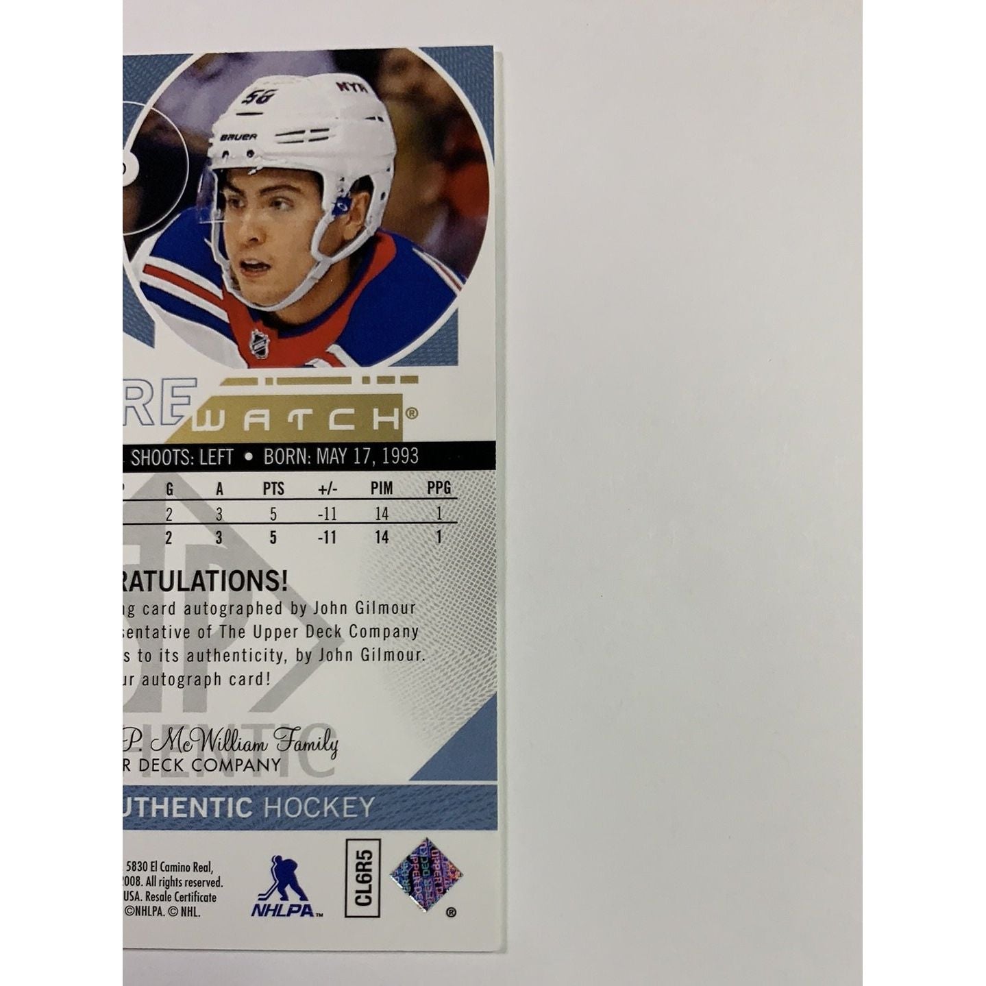 2018-19 SP John Gilmour Future Watch Auto /999 | Local Legends Cards & Collectibles