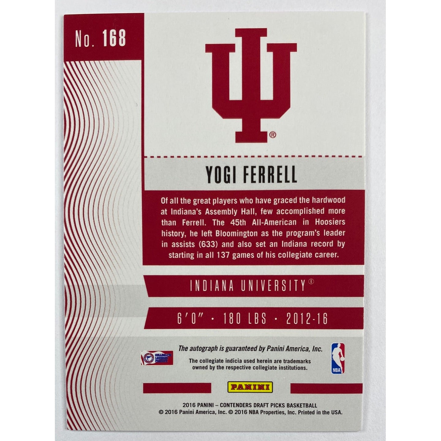 2016 Contenders Draft Picks Yogi Ferrell Ticket Auto | Local Legends Cards & Collectibles