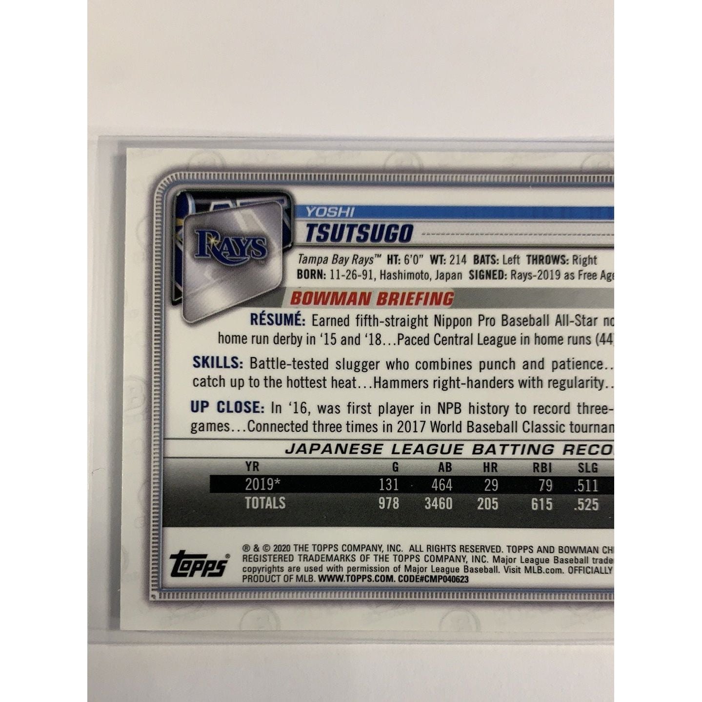 2020 Bowman Chrome Yoshi Tsutsugo RC | Local Legends Cards & Collectibles